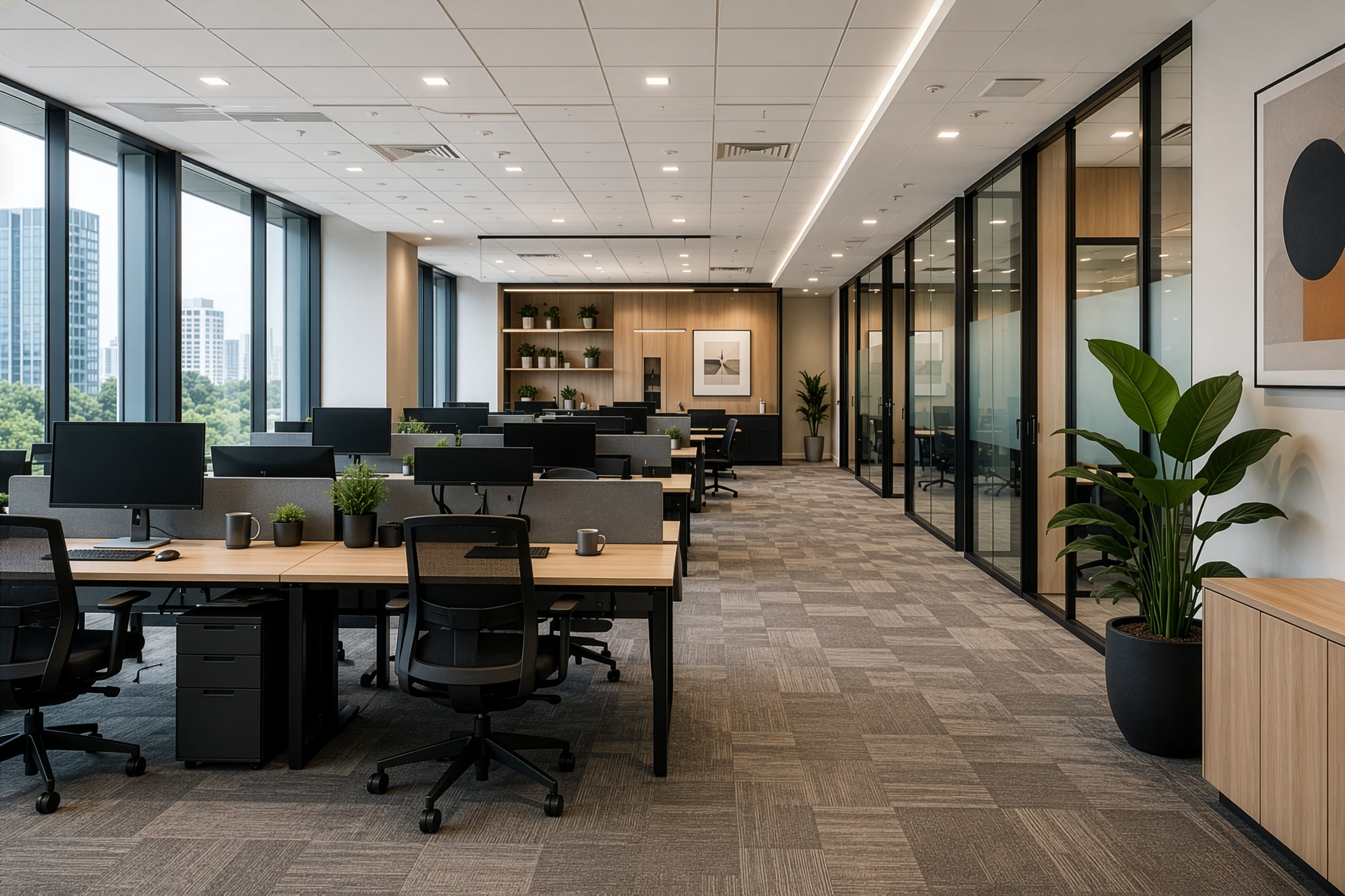 Spotless, modern commercial office interior maintained by Benchmark Commercial Cleaning in Northern Nevada