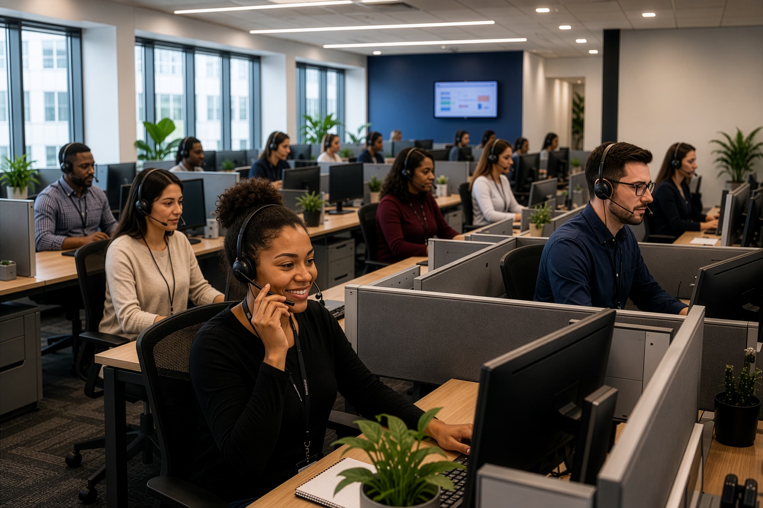 Benchmark Commercial Cleaning customer support team taking calls at their Northern Nevada office